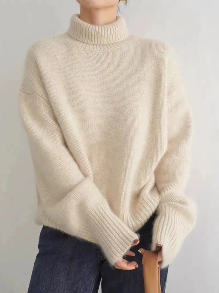 Gloria | Sophisticated Turtleneck Knit Sweater with Ribbed Trim