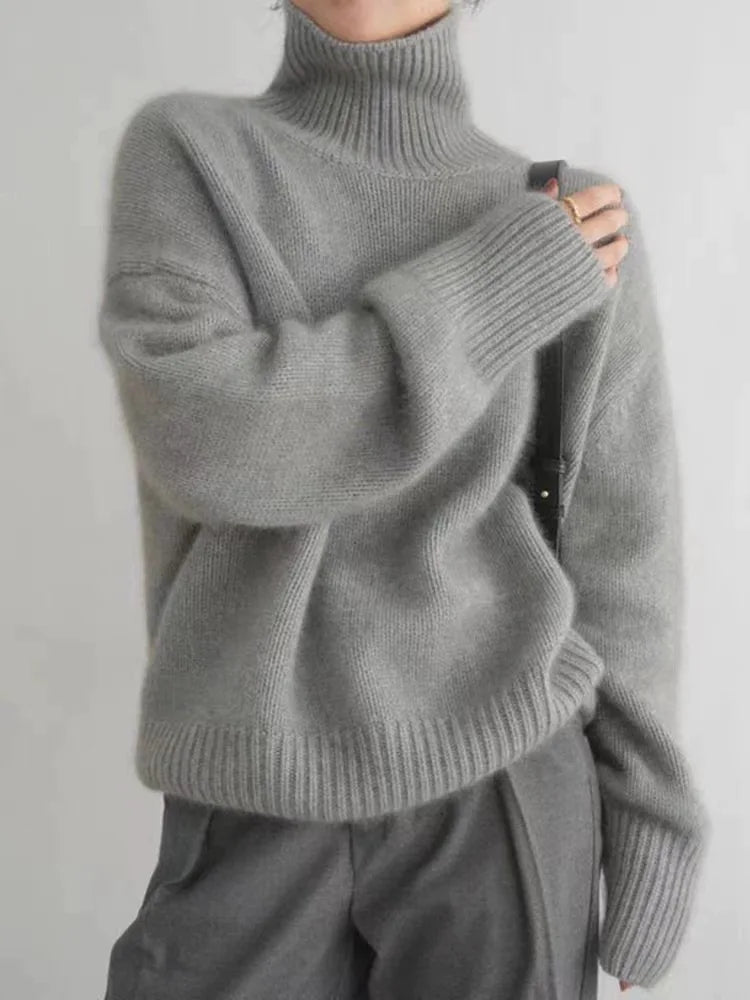 Gloria | Sophisticated Turtleneck Knit Sweater with Ribbed Trim
