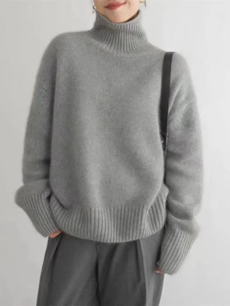 Gloria | Sophisticated Turtleneck Knit Sweater with Ribbed Trim