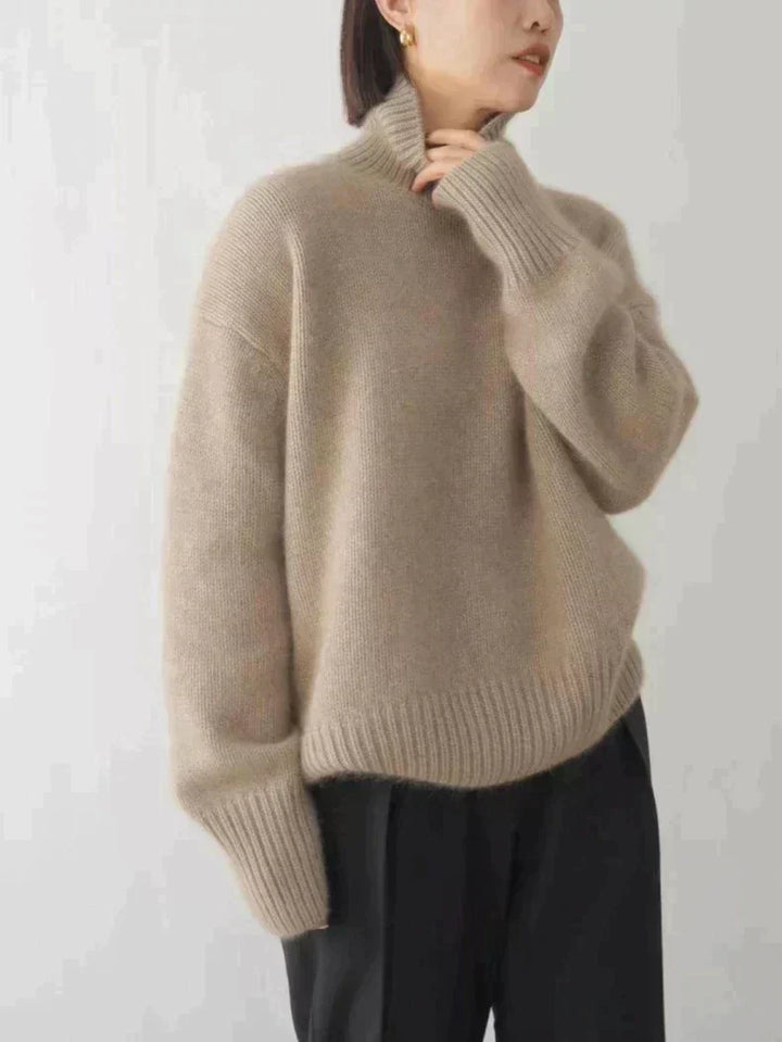 Gloria | Sophisticated Turtleneck Knit Sweater with Ribbed Trim