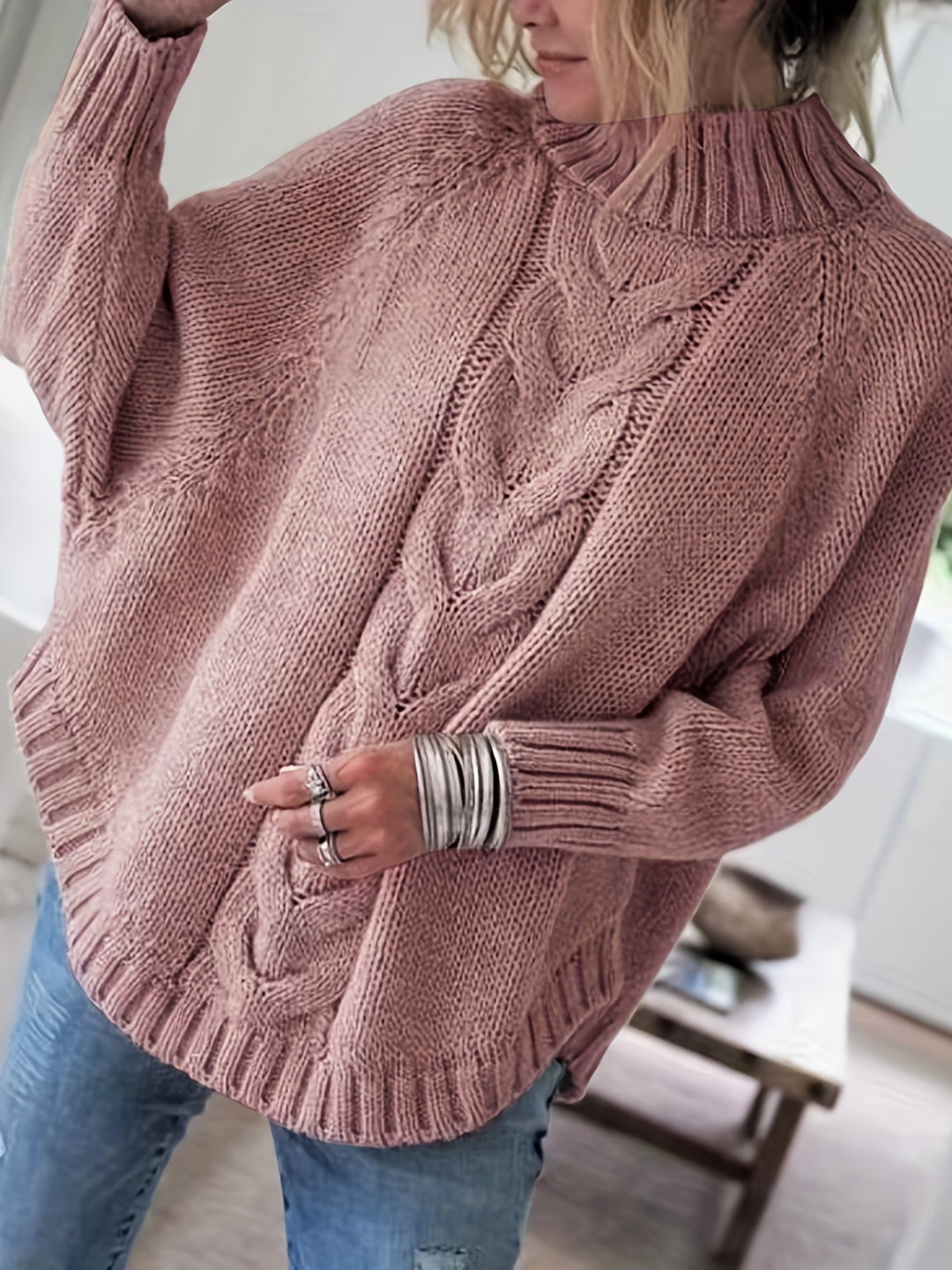 Gloria | Timeless Cable Knit Turtleneck Sweater with Flared Hem