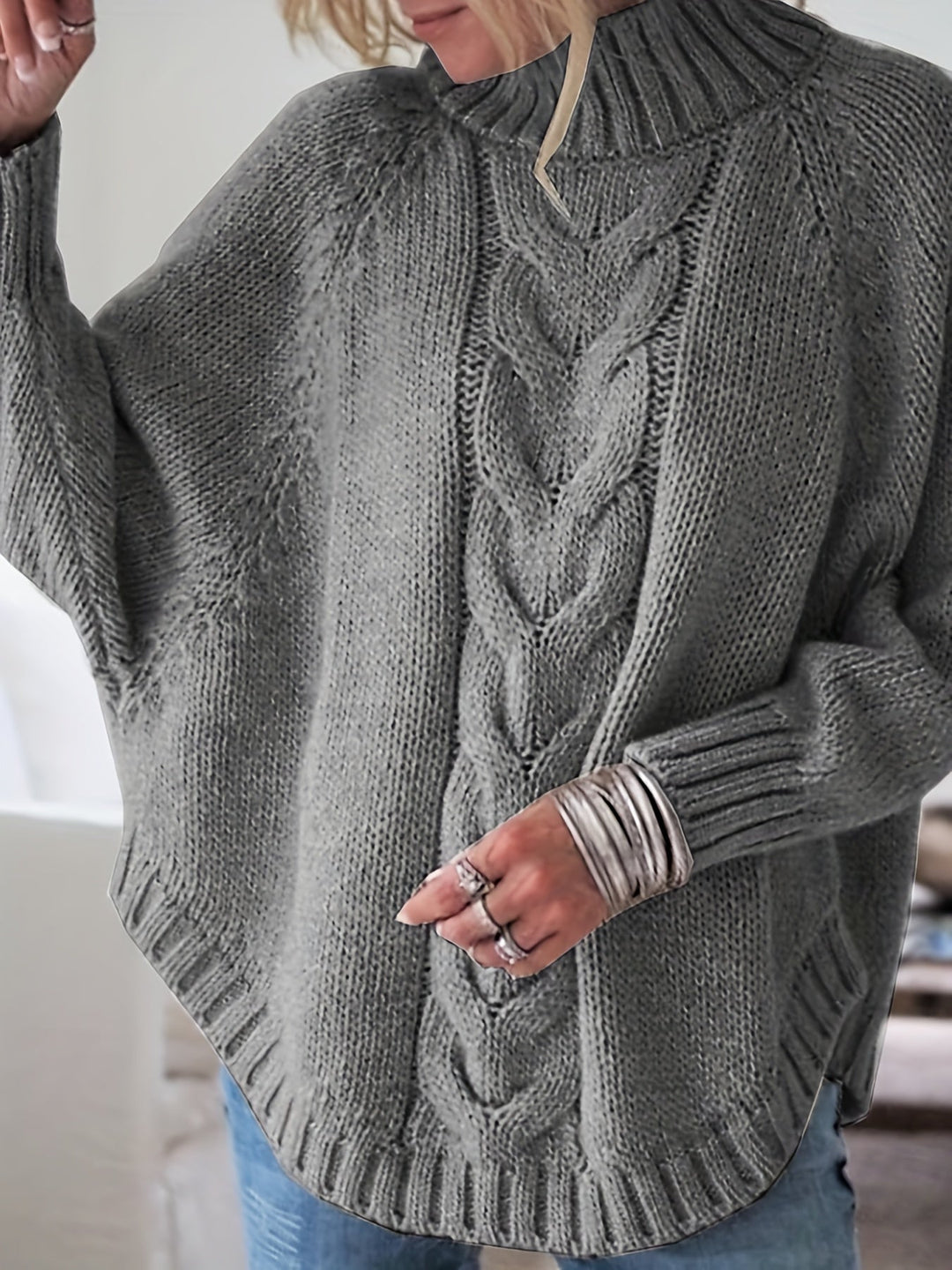Gloria | Timeless Cable Knit Turtleneck Sweater with Flared Hem