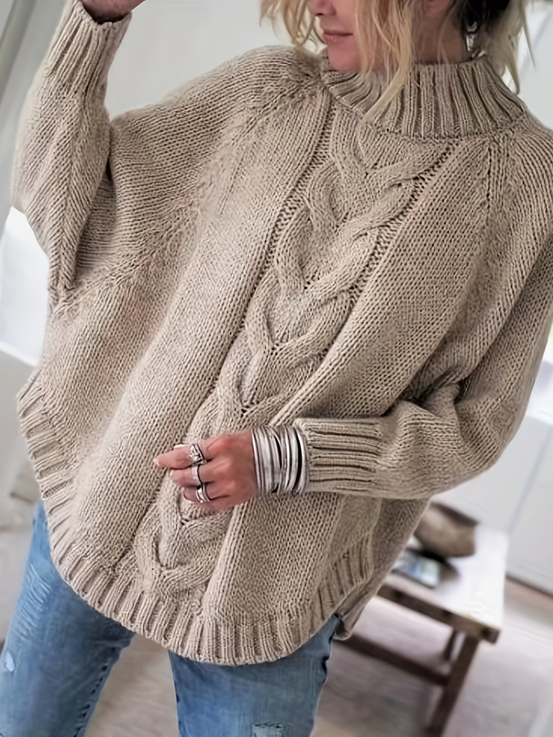 Gloria | Timeless Cable Knit Turtleneck Sweater with Flared Hem