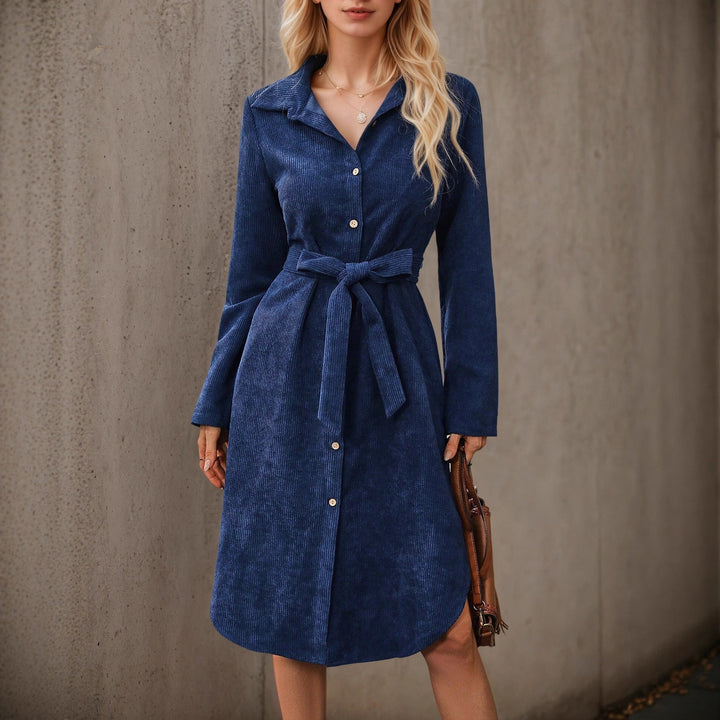 Grace | Chic Ribbed Collared Fall Wedding Guest Midi Dress