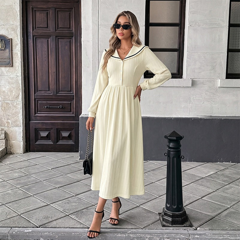 Grace | Graceful Ribbed Knit Sweater Dress with Sailor Collar