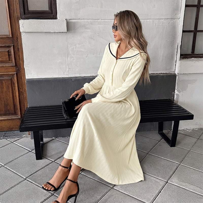 Grace | Graceful Ribbed Knit Sweater Dress with Sailor Collar