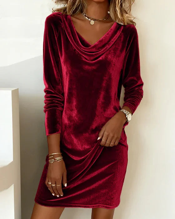Hannah | Chic Cowl Neck Velvet Fall Wedding Guest Dress