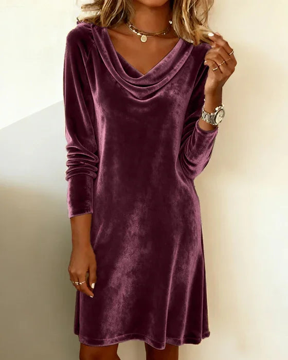 Hannah | Chic Cowl Neck Velvet Fall Wedding Guest Dress