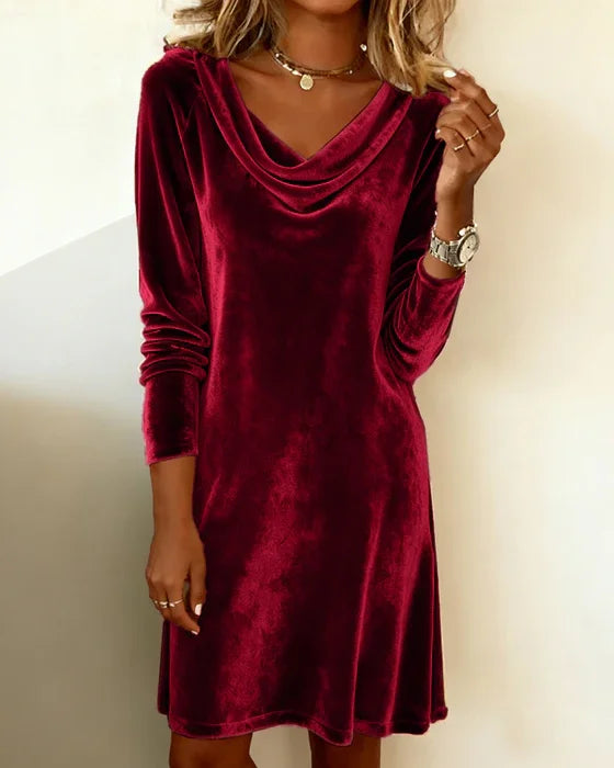 Hannah | Chic Cowl Neck Velvet Fall Wedding Guest Dress