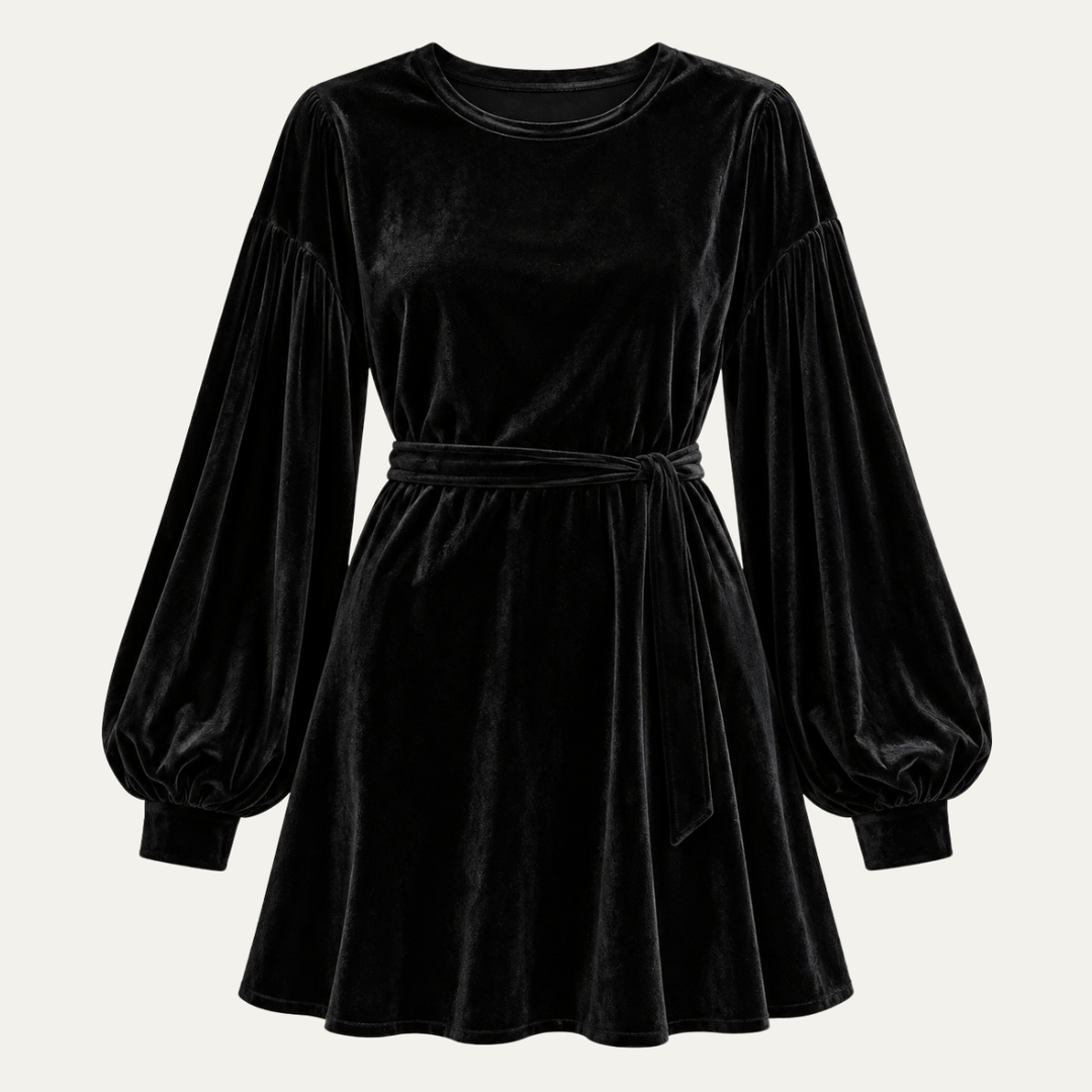 Hannah | Graceful Belted Velvet Mini Dress with Bishop Sleeves