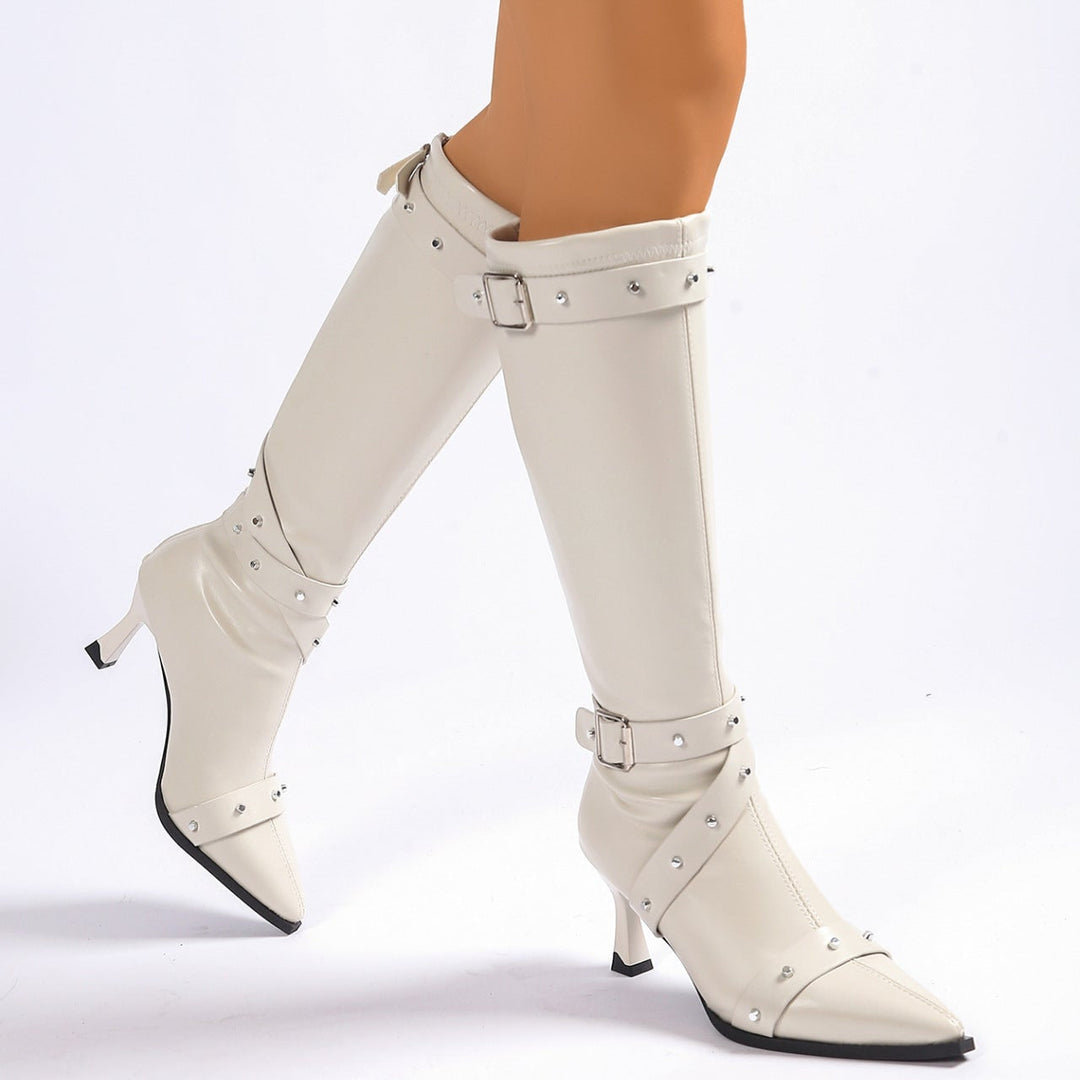 Hannah | Relaxed Studded Buckle Knee High Boots