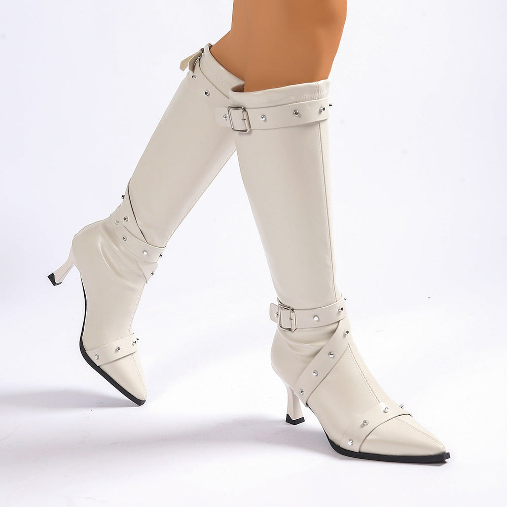 Hannah | Relaxed Studded Buckle Knee High Boots