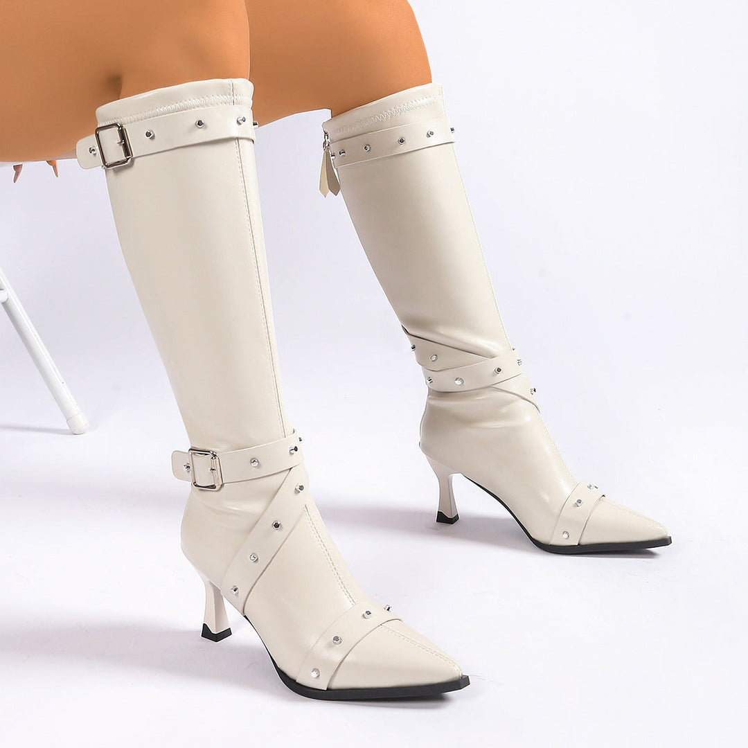 Hannah | Relaxed Studded Buckle Knee High Boots
