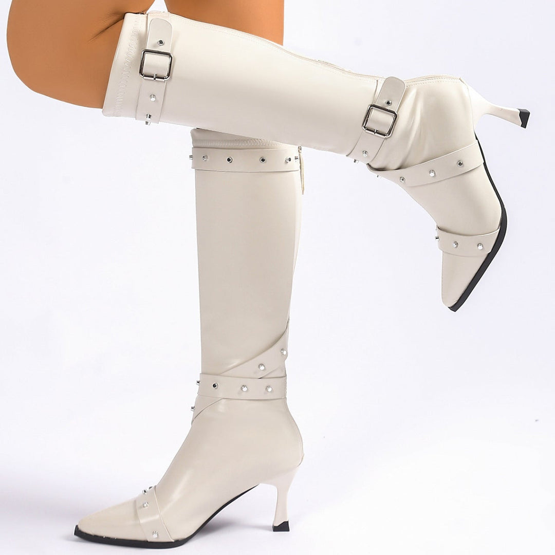 Hannah | Relaxed Studded Buckle Knee High Boots