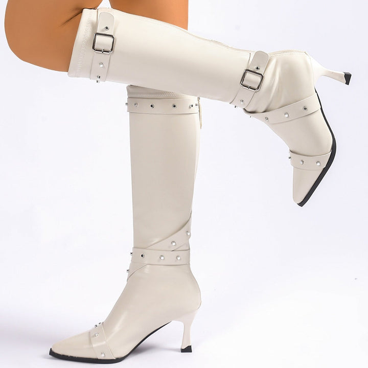 Hannah | Relaxed Studded Buckle Knee High Boots