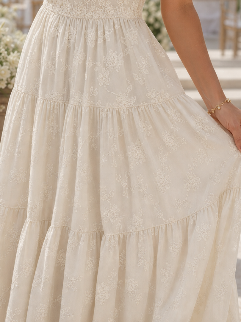 Heather | Chic Textured Floral Tiered Midi Holiday Dress