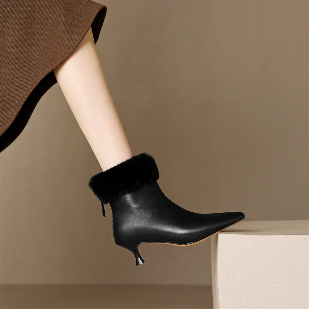 Heather | Cozy Fur-Trim Kitten Heel Ankle Boots