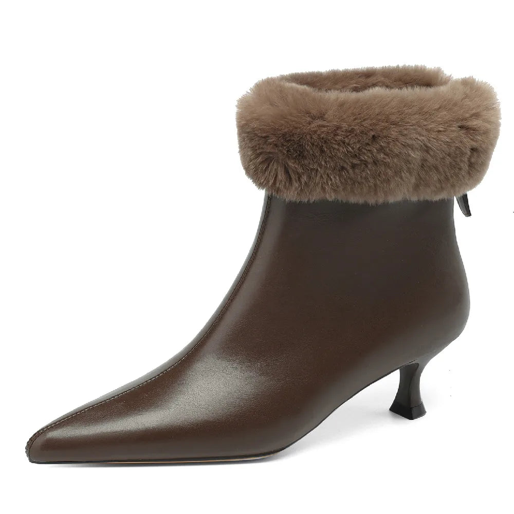 Heather | Cozy Fur-Trim Kitten Heel Ankle Boots