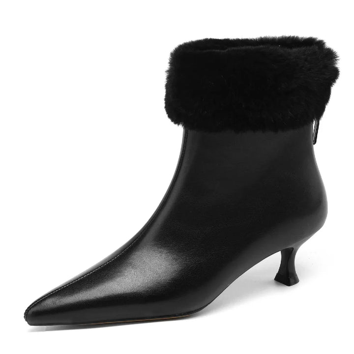 Heather | Cozy Fur-Trim Kitten Heel Ankle Boots