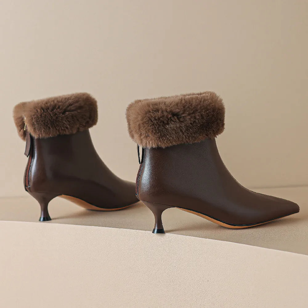 Heather | Cozy Fur-Trim Kitten Heel Ankle Boots