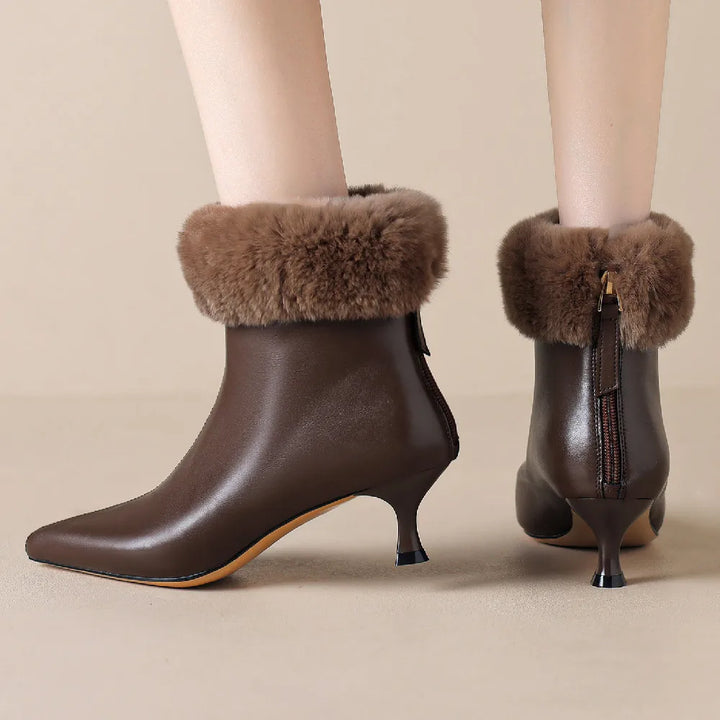 Heather | Cozy Fur-Trim Kitten Heel Ankle Boots