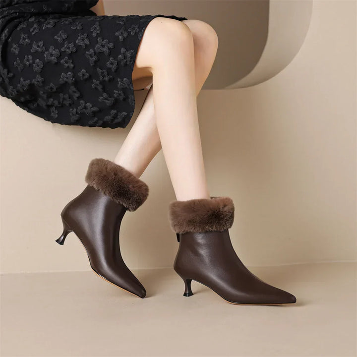 Heather | Cozy Fur-Trim Kitten Heel Ankle Boots