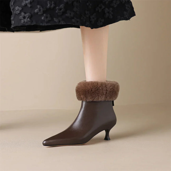 Heather | Cozy Fur-Trim Kitten Heel Ankle Boots