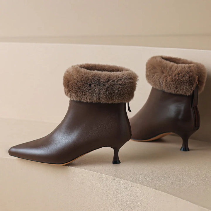 Heather | Cozy Fur-Trim Kitten Heel Ankle Boots