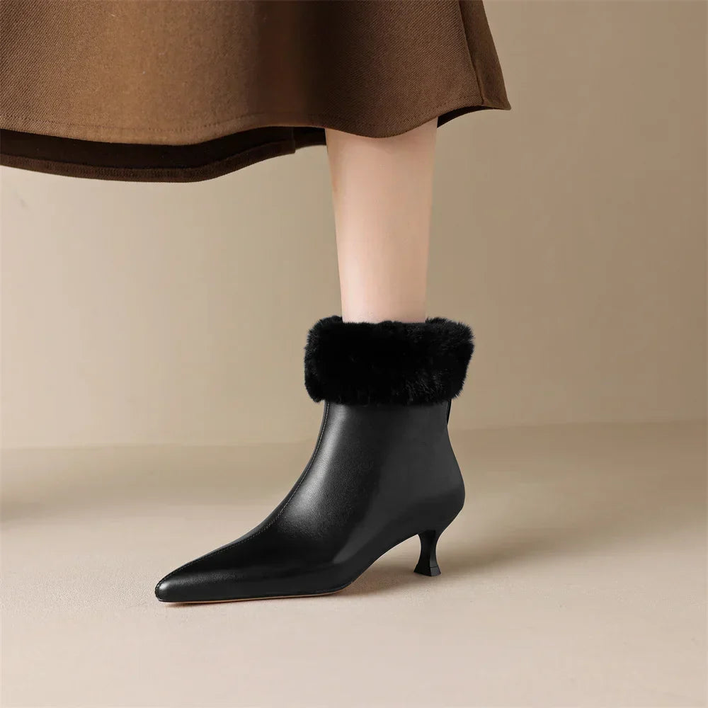 Heather | Cozy Fur-Trim Kitten Heel Ankle Boots