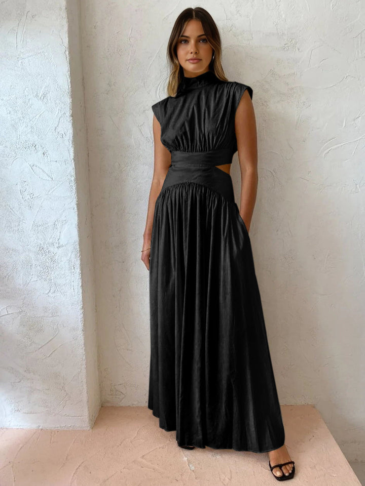 Heather | Elegant Cut Out Ruched Satin Fall Wedding Guest Dress