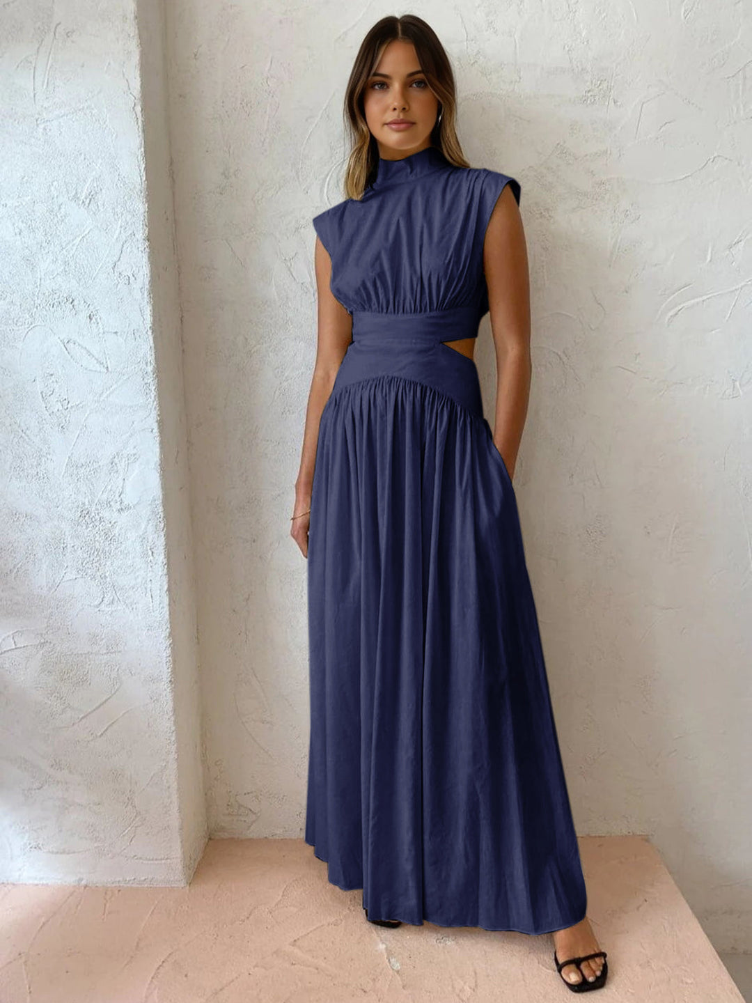 Heather | Elegant Cut Out Ruched Satin Fall Wedding Guest Dress