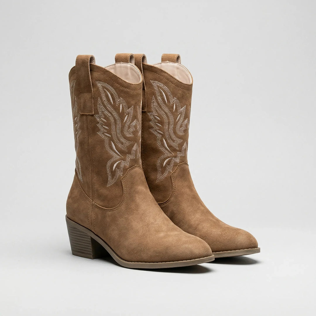 Heather | Refined Embroidered Mid-Calf Western Cowboy Boots