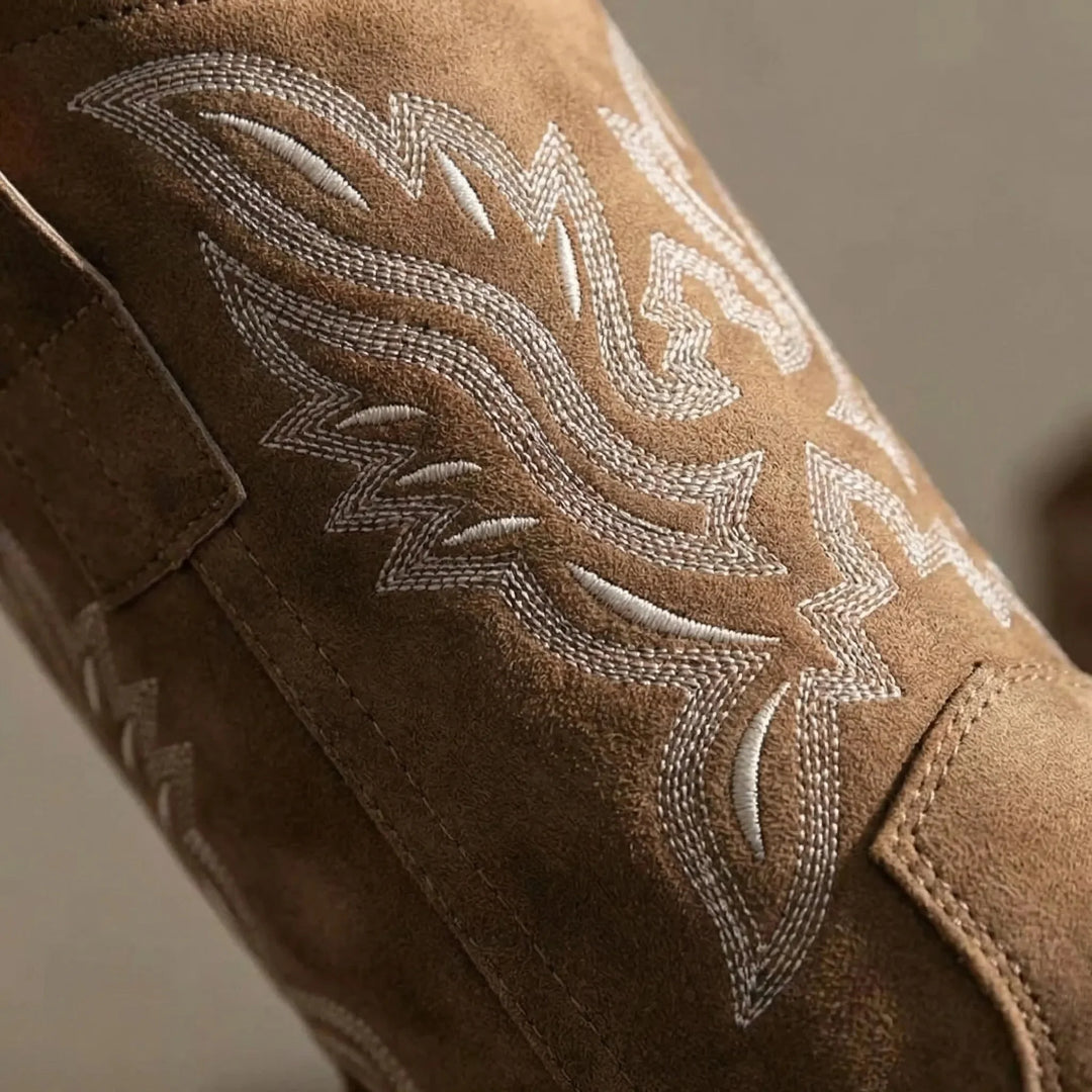 Heather | Refined Embroidered Mid-Calf Western Cowboy Boots