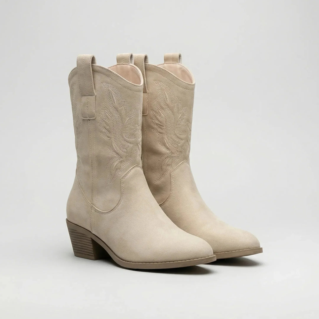 Heather | Refined Embroidered Mid-Calf Western Cowboy Boots