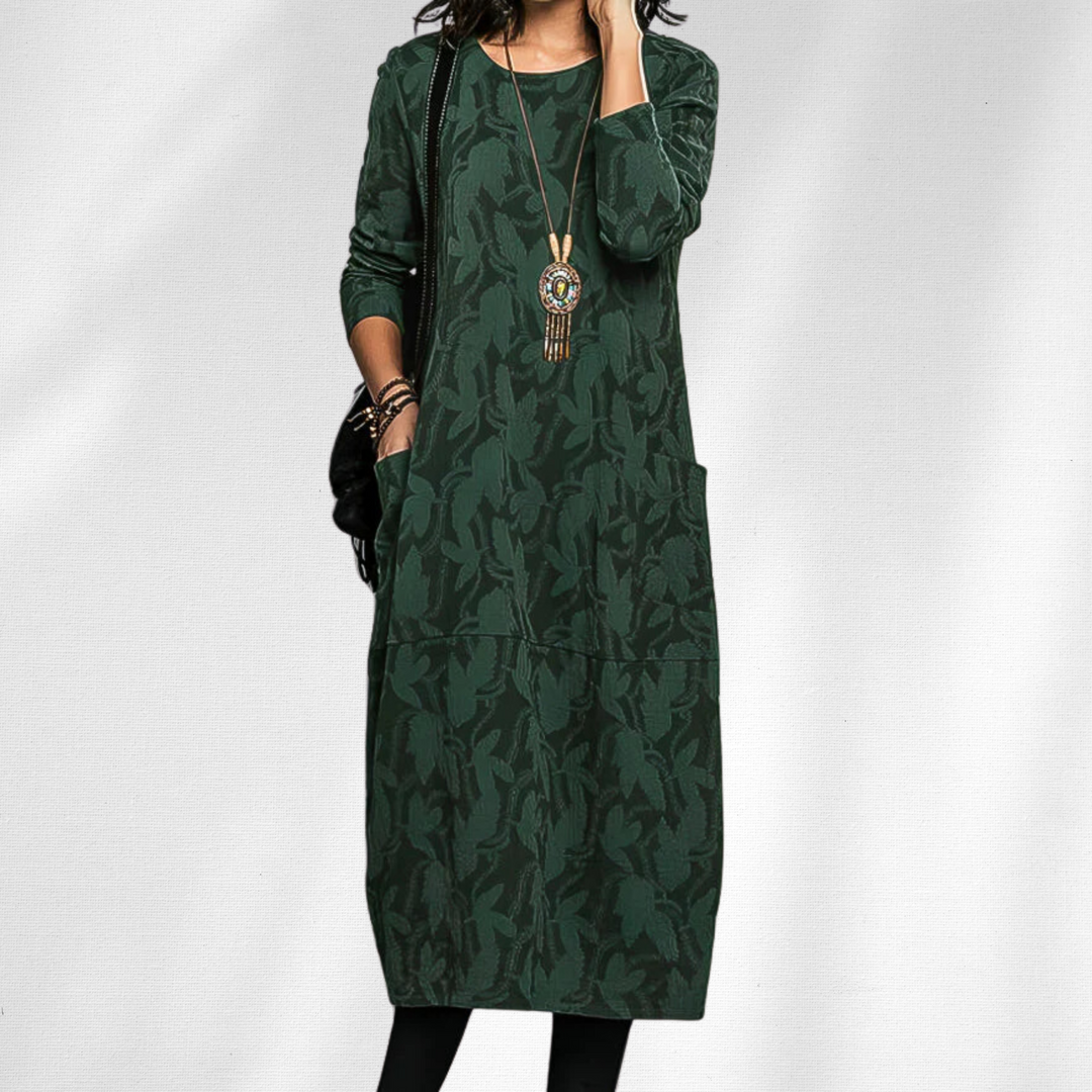 Heather | Stylish Floral Long Sleeve Fall Wedding Guest Dress