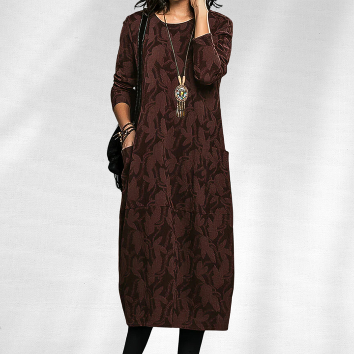 Heather | Stylish Floral Long Sleeve Fall Wedding Guest Dress
