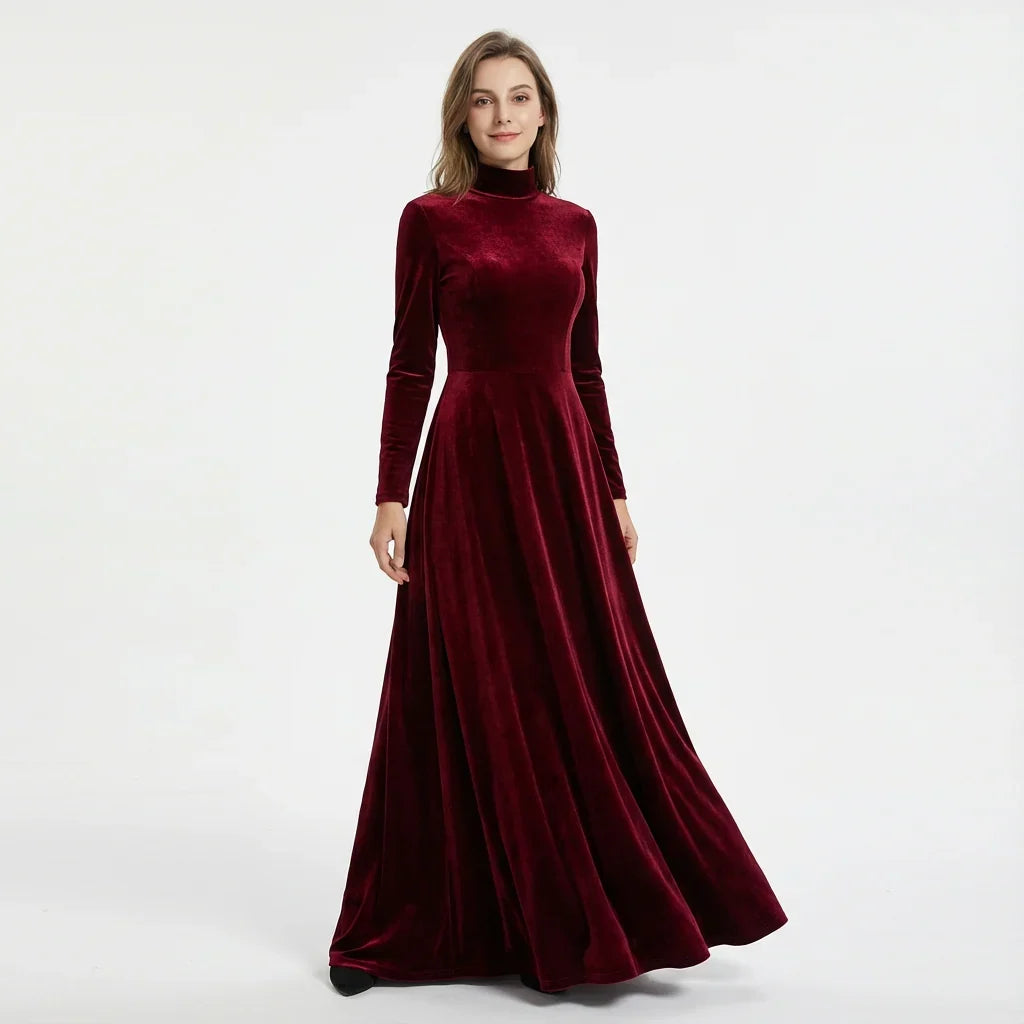 Helen | Polished High Neck Velvet Fall Wedding Guest Maxi Dress
