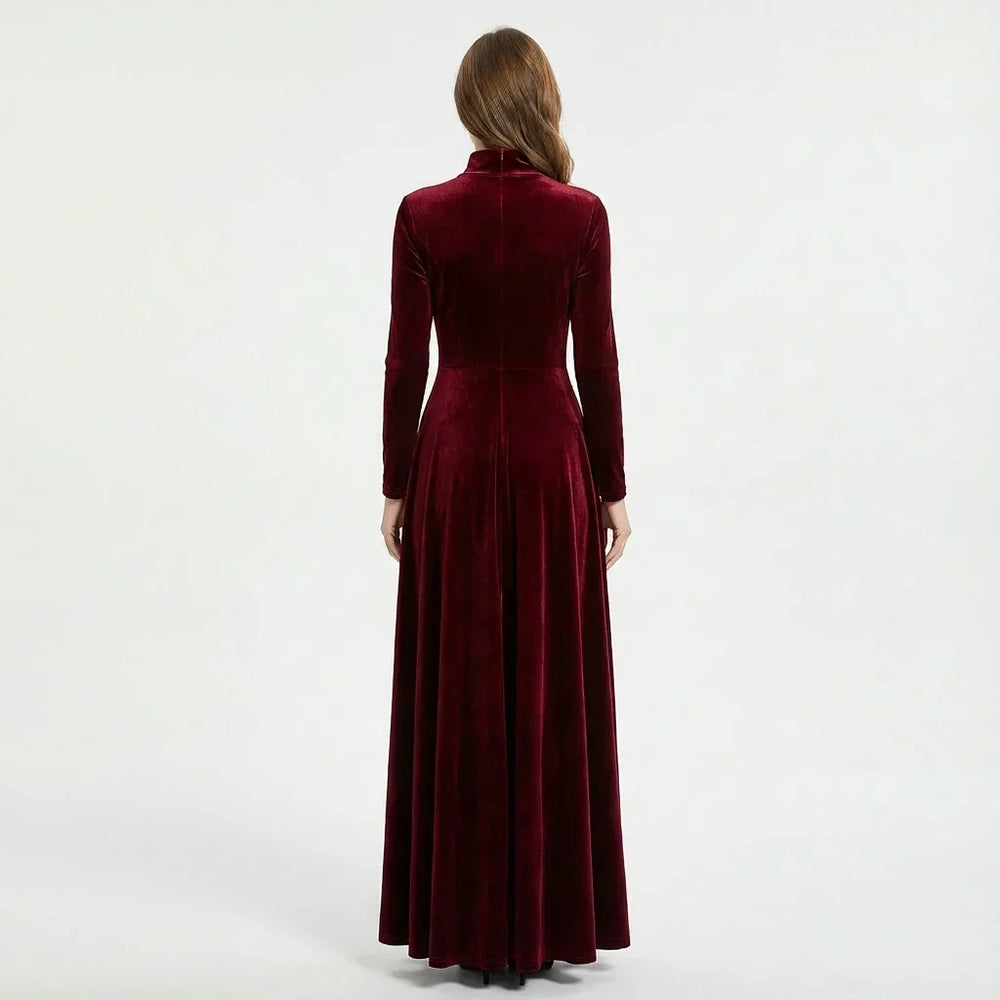 Helen | Polished High Neck Velvet Fall Wedding Guest Maxi Dress
