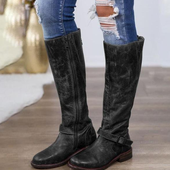 Helen | Polished Riding-Style Knee High Boots