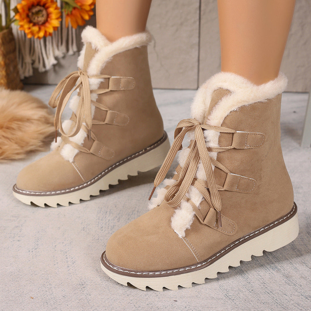 Helen | Sophisticated Plush-Trim Lace-Up Ankle Winter Boots