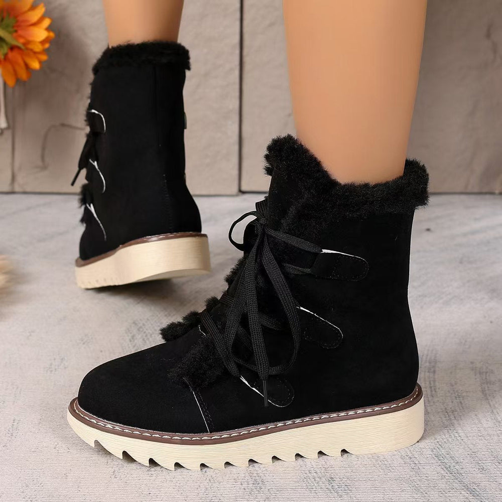 Helen | Sophisticated Plush-Trim Lace-Up Ankle Winter Boots