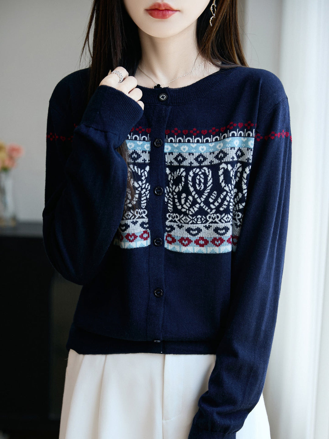 Helen | Stylish Button Front Fair Isle Cardigan Womens