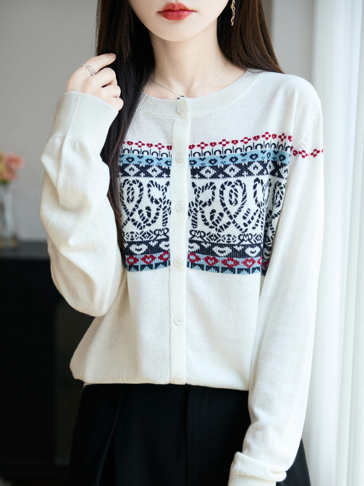 Helen | Stylish Button Front Fair Isle Cardigan Womens