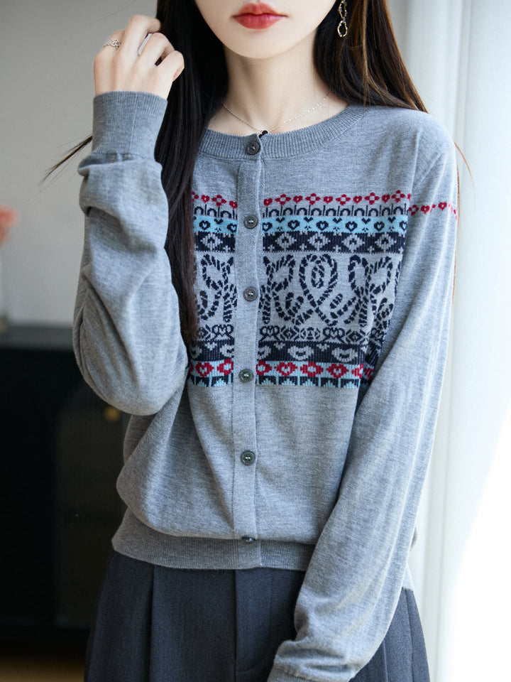 Helen | Stylish Button Front Fair Isle Cardigan Womens