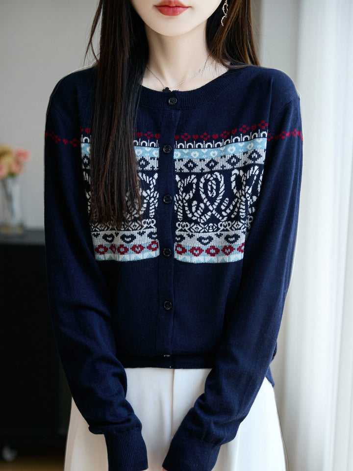 Helen | Stylish Button Front Fair Isle Cardigan Womens