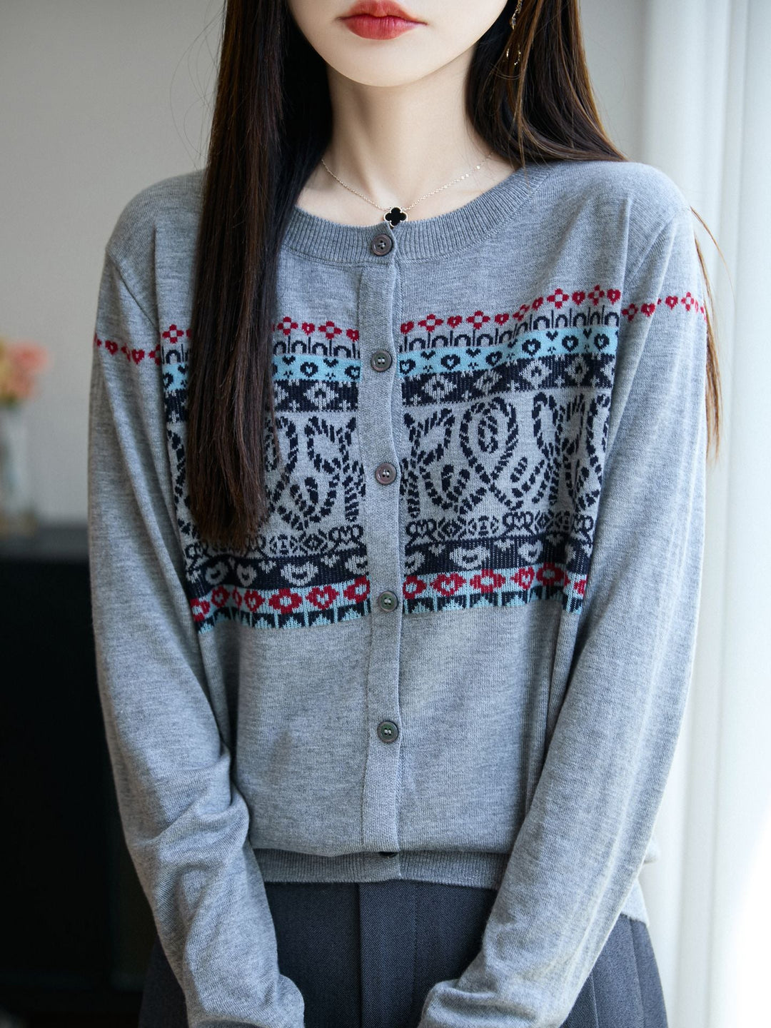Helen | Stylish Button Front Fair Isle Cardigan Womens