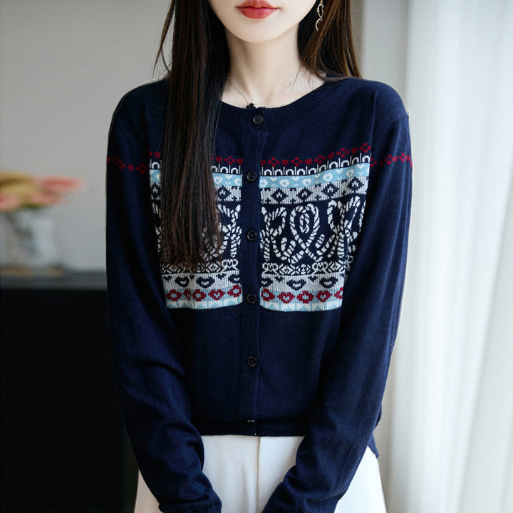Helen | Stylish Button Front Fair Isle Cardigan Womens