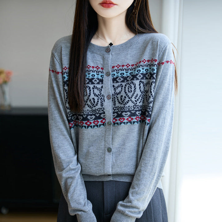 Helen | Stylish Button Front Fair Isle Cardigan Womens