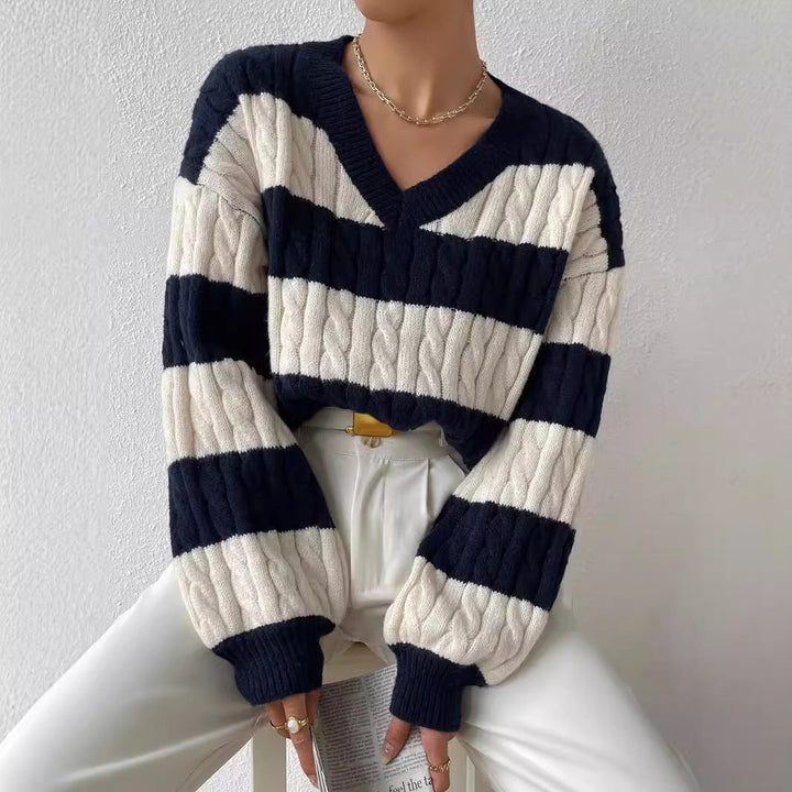 Isabella | Chic Oversized Striped Cable Knit Sweater