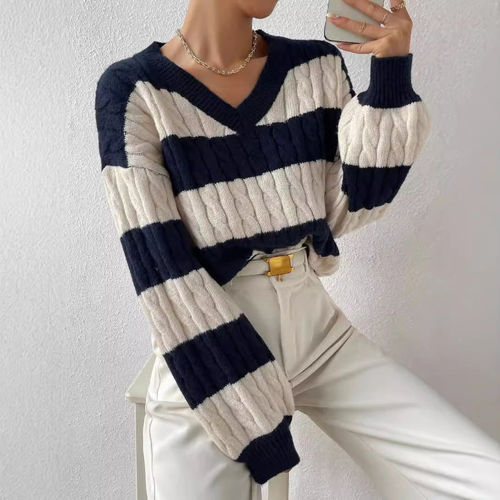 Isabella | Chic Oversized Striped Cable Knit Sweater